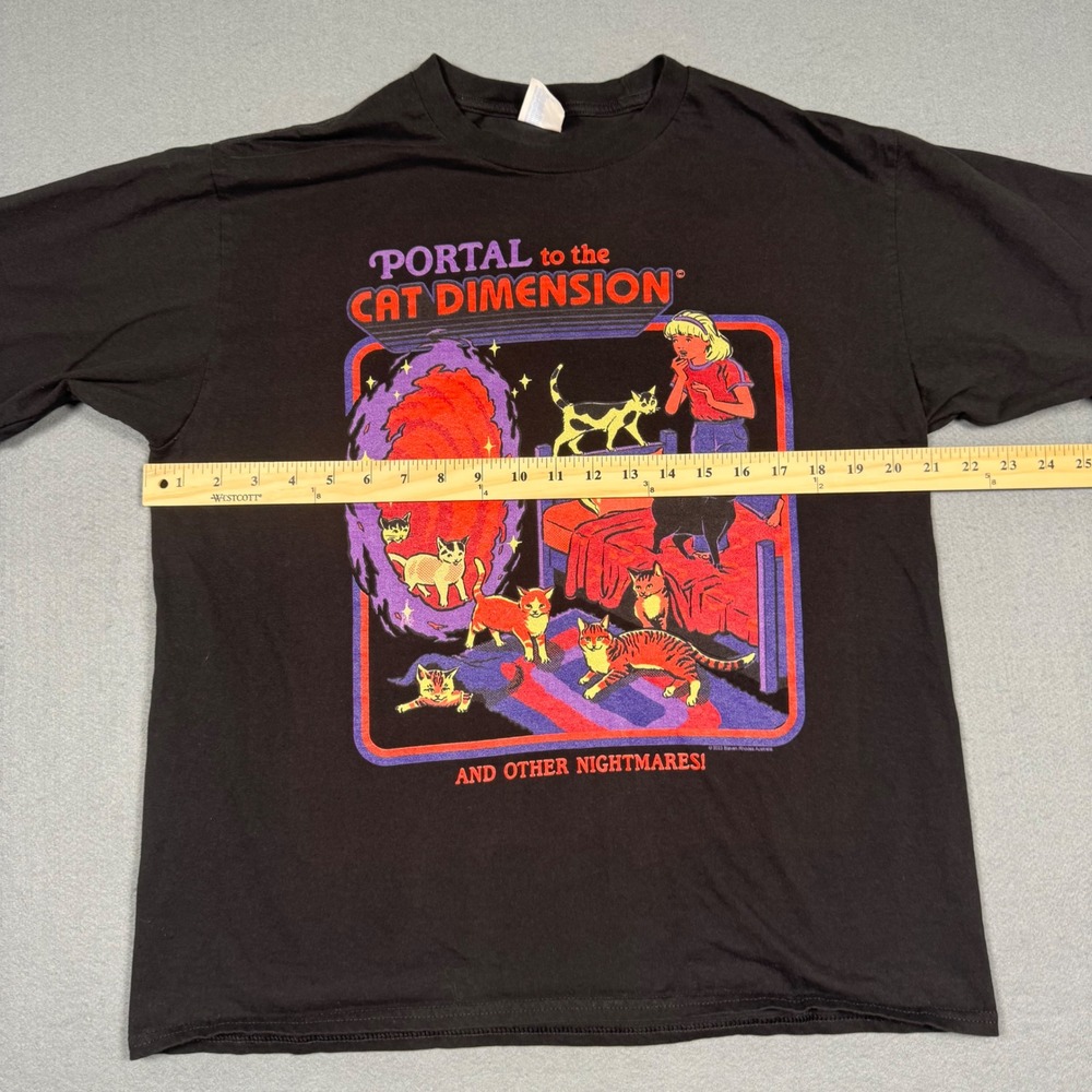 Port & Company Portal to the Cat Dimension T-Shirt Mens Large Black Graphic Tee - Picture 5 of 11